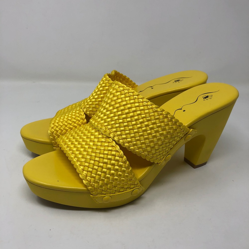 Nina Platform Sandal Womens 8.5 Yellow Woven Double Strap Block Heel Studs - Picture 4 of 11